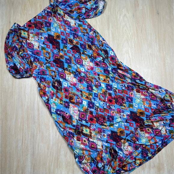 Terra & Sky Tiered Maxi Abstract Watercolor High Low Artistic Casual Dress 0X - Picture 14 of 16